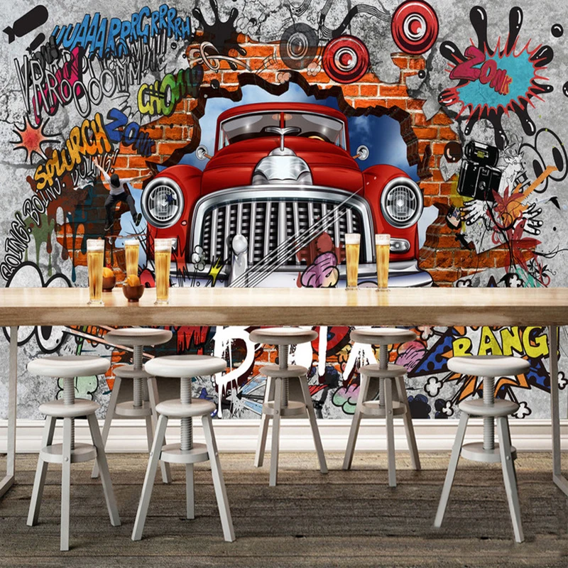 

Custom Mural Wall Cloth Retro Nostalgia 3D Brick Wall Car Graffiti Poster Large Murals Creative Cafe Restaurant Photo Wallpaper