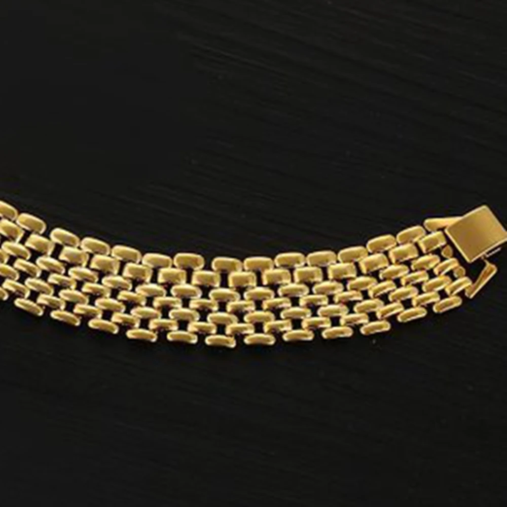 Wide Mesh Wrist Bracelet Chain Real 18k Gold Color Trendy Bracelet For Women Men 8.3\