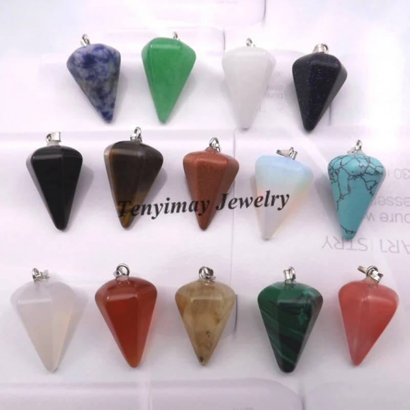 Mixed Semi-precious Stone Pyramis Shape Pendant For Necklace, Real Natural Stone Pendant 24pcs/lot Wholesale