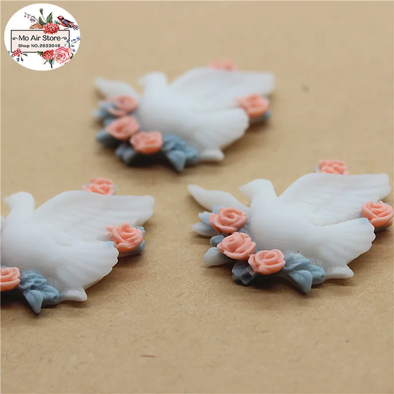 10pcs Resin Peace Bird Dove with Flower Cabochon flatback Jewelry Making Scrapbooking Decoden DIY Accessories 33x31mm