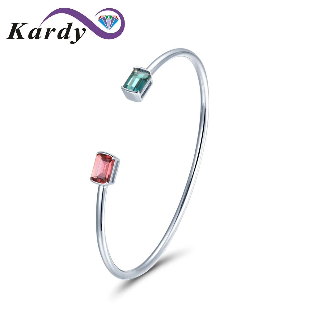 

Unique Fashion Two Color Natural Tourmaline Gemstone 14K Solid White Gold Bracelet Bangle for Women