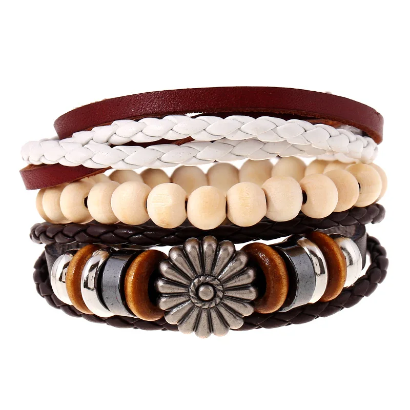 4pcs/ Set Black Believe Bracelets for Men Bangle Adjustable Length Bohemia Holiday Male Jewelry Punk