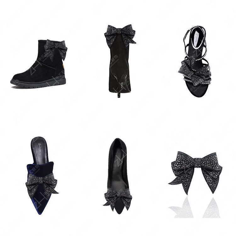 Czarna kokarda Rhinestone ślubne buty weselne akcesoria wysokie sandały na obcasie buty mieszkania DIY instrukcja lśniące ozdoby do butów — zdjęcie 4