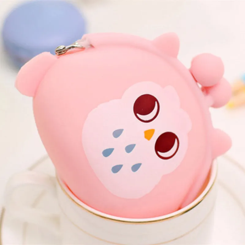 Cute Mini Owl Buckle Earphone Box Cartoon Silicone Hand-held Bag Headphones Box For Student Children Girl Gift Key Colorful Coin