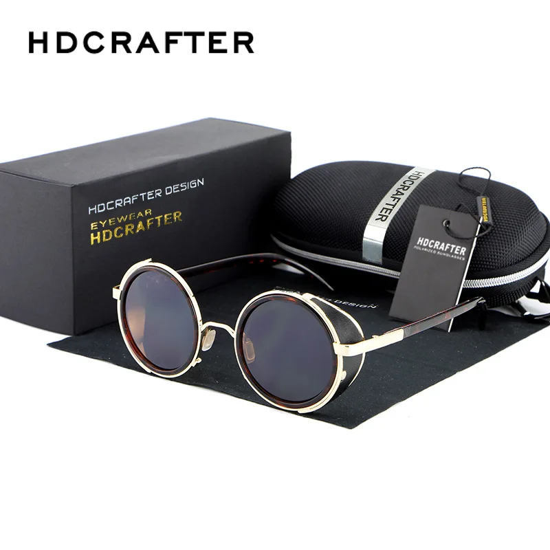 HDCRAFTER Brand Mirror Lens Steampunk Sunglasses New Vintage Retro Sun Glasses Men Round Steampunk Cyber Goggles For Men/Women