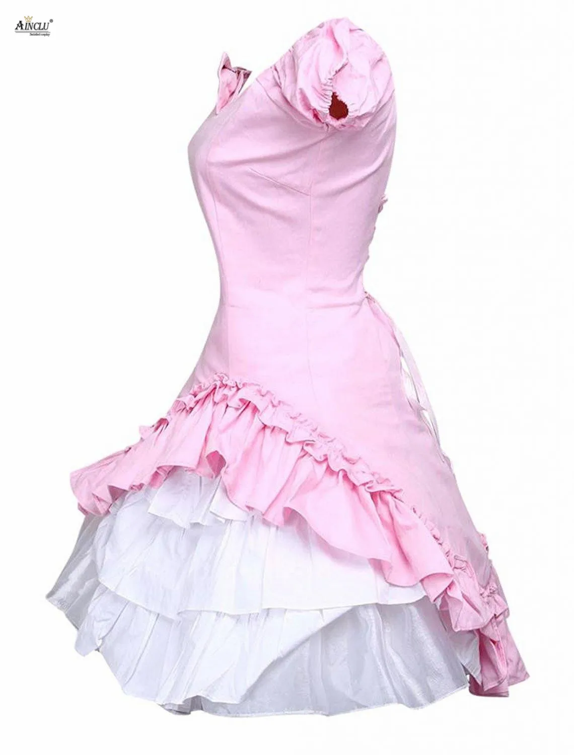 Ainclu Women Pink Lolita Dress Classic Short Sleeves Bow Ruffle Sweet Lolita Dresses Cosplay Clothes XS-XXL