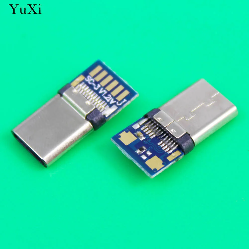 YuXi New USB 3.1 Type C Male DIY Solder Cable Plug Socket Attached PC Board SMT