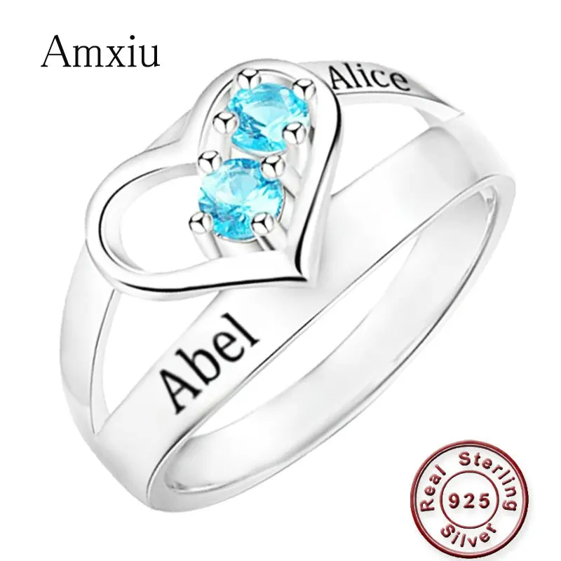 

Amxiu Customize Wedding Ring Engrave Two Names Rings with Zircons 100% 925 Sterling Silver Ring For Women Girls Party Jewelry