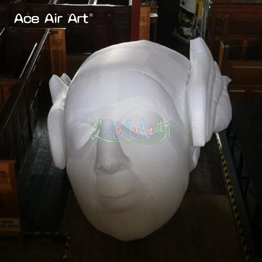 Giant white inflatable heads model,nice desiged an eye closed head replica for Art Festival