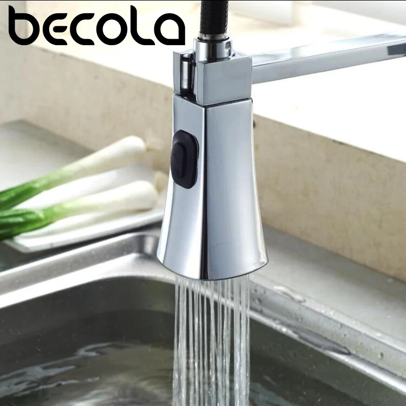 Becola Deck Mount Spring/Pull Out Brass Kitchen Faucet Hot and Cold Chrome Pull Down Spray Water Tap Mixer Luxury Sink  LH-8094