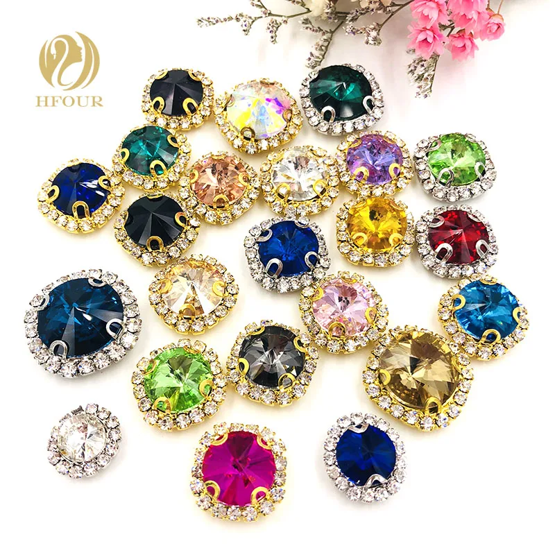 

8mm/10mm/12mm/14mm/16mm Round shape glass sew on rhinestones with holes,high quality Crystal buckle