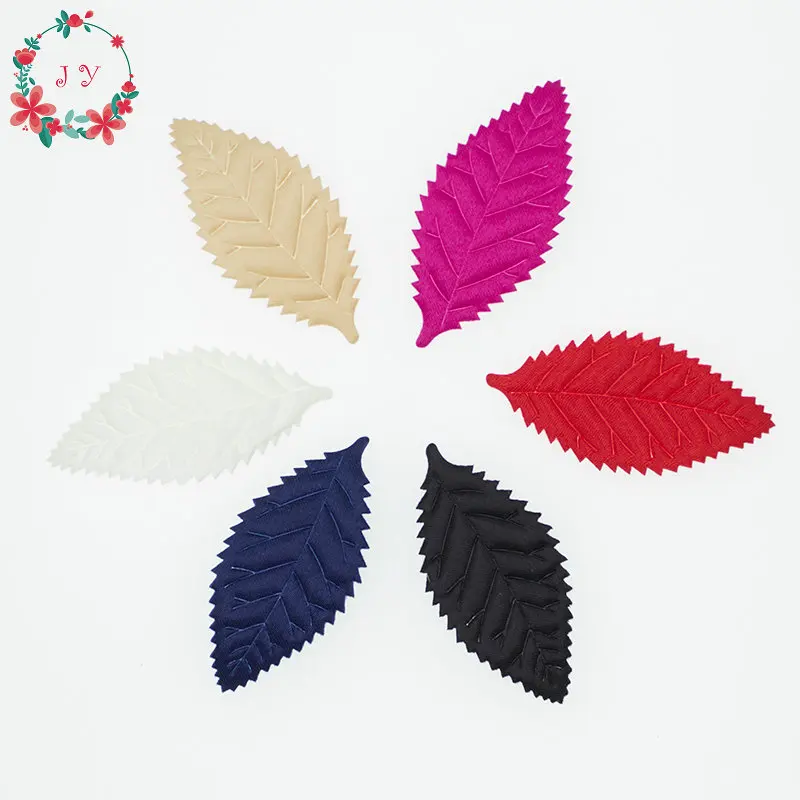 Set of 100pcs 54mm*25mm Satin Leaves Red,Navy Blue,Hot pink Leaf Shape Felt Appliques for DIY Sewing Supplies Craft Accessories