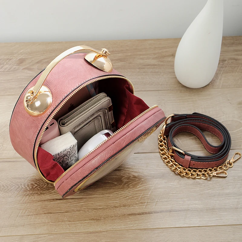 Personalized Fun Fashion Clock Shape Leather Bag Circular Ladies Handbag Chain Purse Shoulder Bags Crossbody Messenger Bag Bolsa