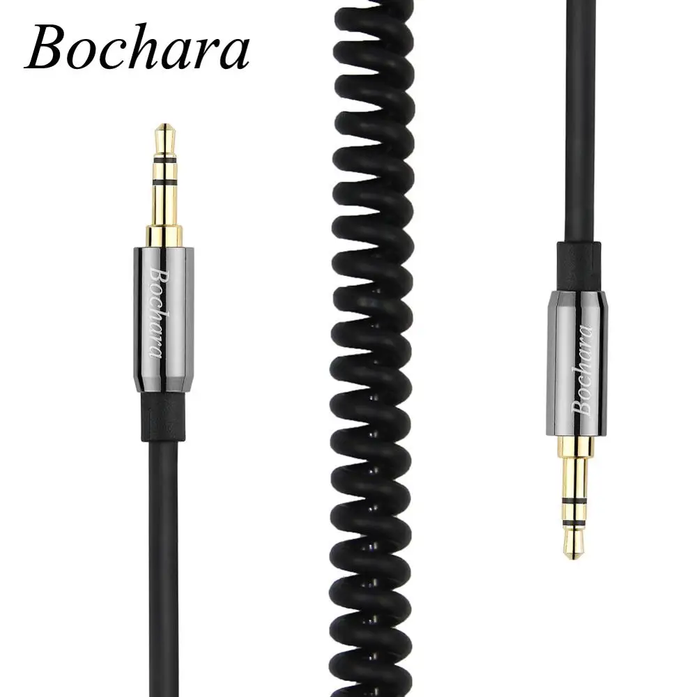 Bochara 3.5mm Stereo pozłacane elastyczne zwinięte sprężyny Audio Aux podnoszony kabel ekranowany z męskiego na męskie dla głośników