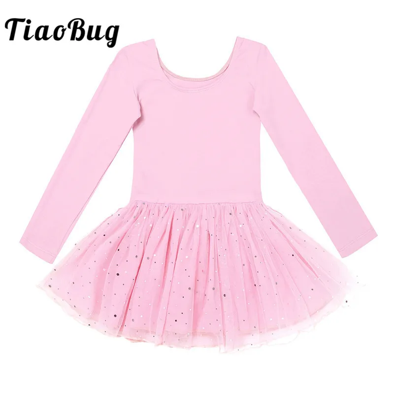 

TiaoBug Girls Shiny Mesh Professional Ballet Tutu Dress Kids Stage Dance Costumes Ballet Leotards Long Sleeve Gymnastics Leotard