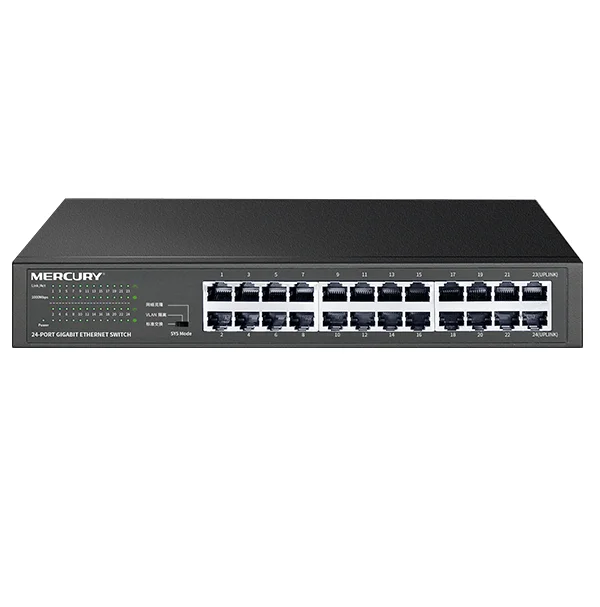 Metal Cabinet,24 Port 1000Mbps Gigabit Enternet Network Switch, Auto MDI/MDI-X, Half/Full Duplex, 6KV Lightning Protect, SG124D