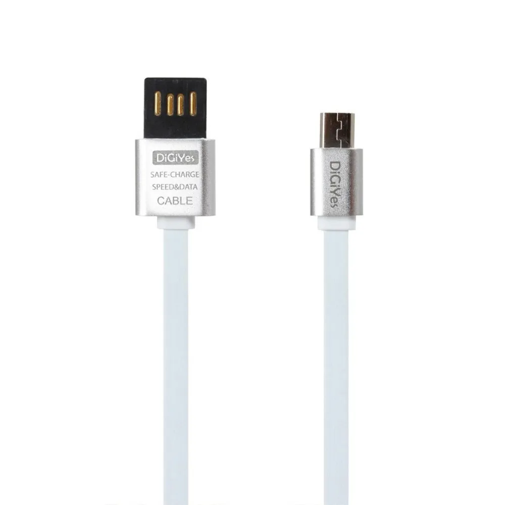 DiGiYes Micro USB Double-Side 2.0 Metal Data Cable Flat Noodle Cable for Android Mobile Phones & Tablets