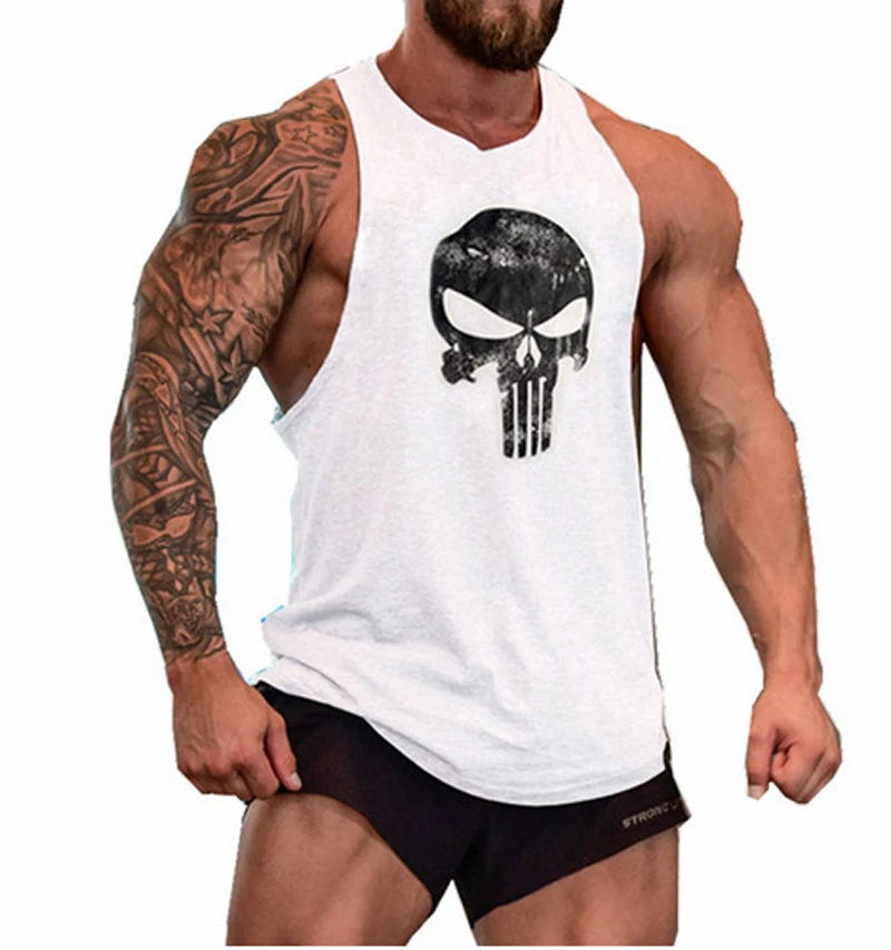 Skull Printed Bodybuilding Fitness Stringers Shirt Men Tank Top Running Vest Undershirt  Gym Sport Tank Top