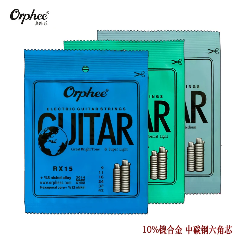 1 Set of Orphee RX15/17/19 Electric Guitar Strings Hexagonal Carbon Steel 10% Nicketl Alloy 1st-6th Strings Free Shipping