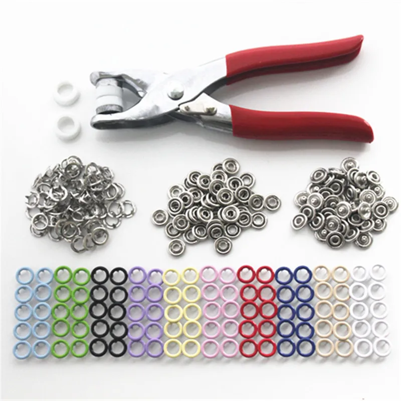 

100 Sets 10 Mix Colors 9.5mm Metal Prong Snap Buttons Fasteners Press Studs Poppers Baby Romper Buckle Snap+1pc Plier Tool