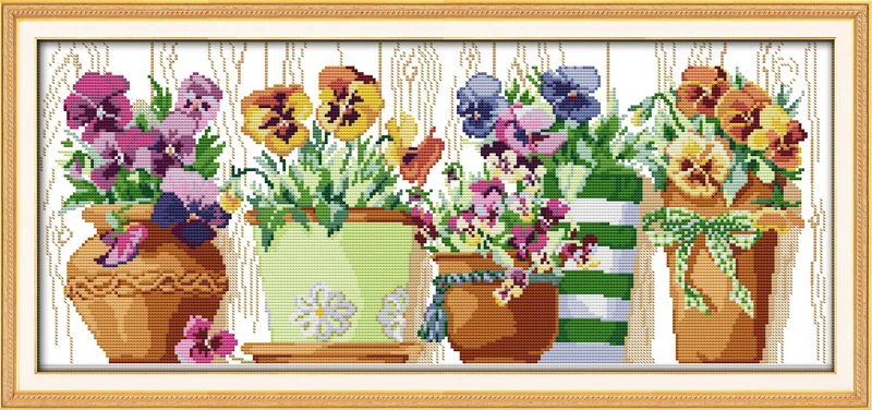 

Needlework,11/14ct DIY Cross stitch,Sets For Full Embroidery kits,Flowers on Windowsill counted Pattern Cross-Stitch Home Decor