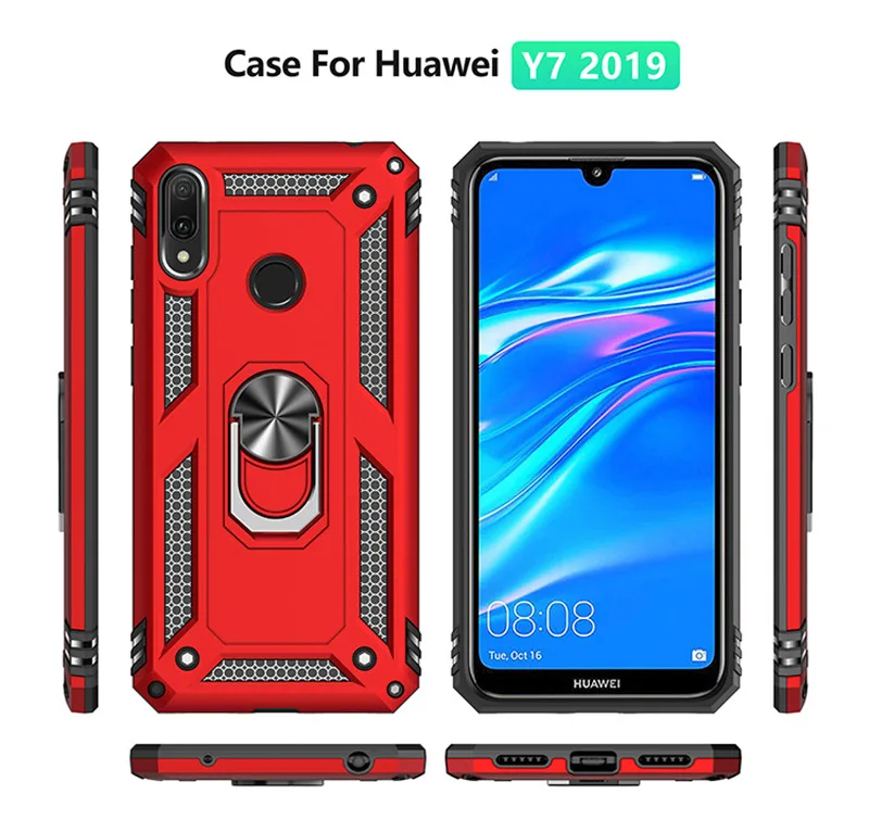 Shockproof Armor Soft PU Huawei nova4 Y5 Y6 Y7 Y9 Prime Y6 Y7Pro 8a 9Plus PSmartZ Metal Ring Car Magnetic Bracket Protector Case