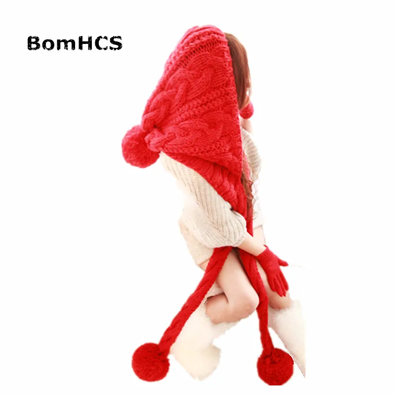 BomHCS Cute Winter Warm Beanie with Scarf 100% Handmade Knitted Hat Neckerchief