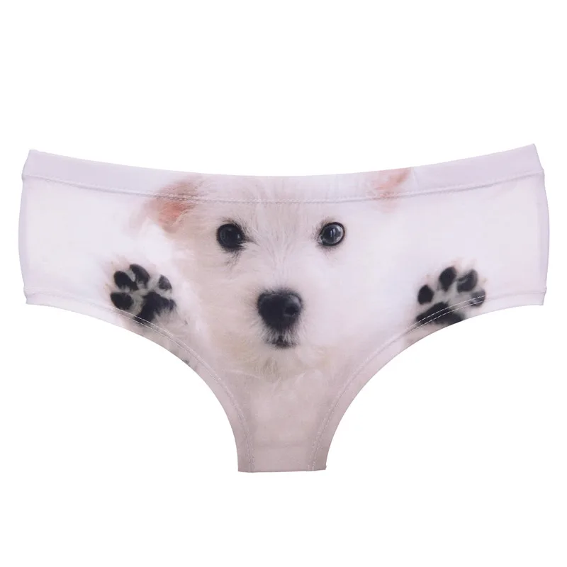 DeanFire Kawaii 3D Panties Women Underwear White Puppy Funny Print Lovely Push Up Briefs Lingerie Thong for Female