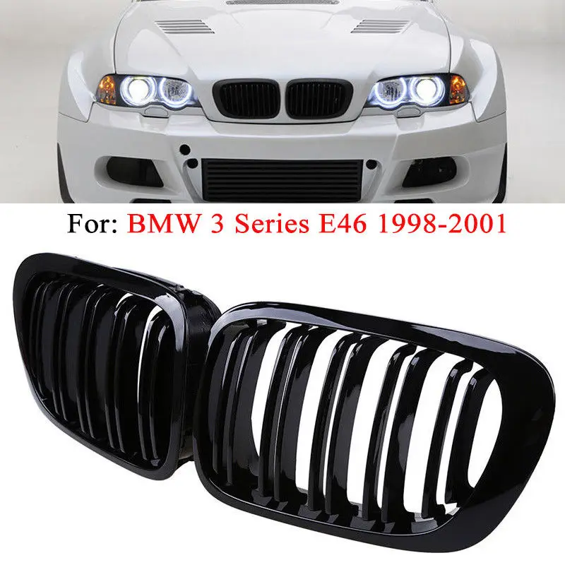 For 2-Door BMW E46 3-Series 98-02 Coupe Front Kidney Grill Grille Gloss Black