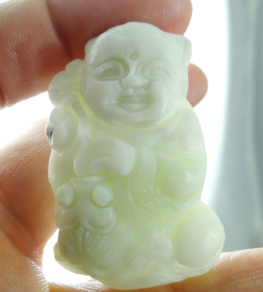 48*30Wholesale natural Chinese Liantian stone hand-carved statue of Boy amulet pendant necklace Jewelry Making