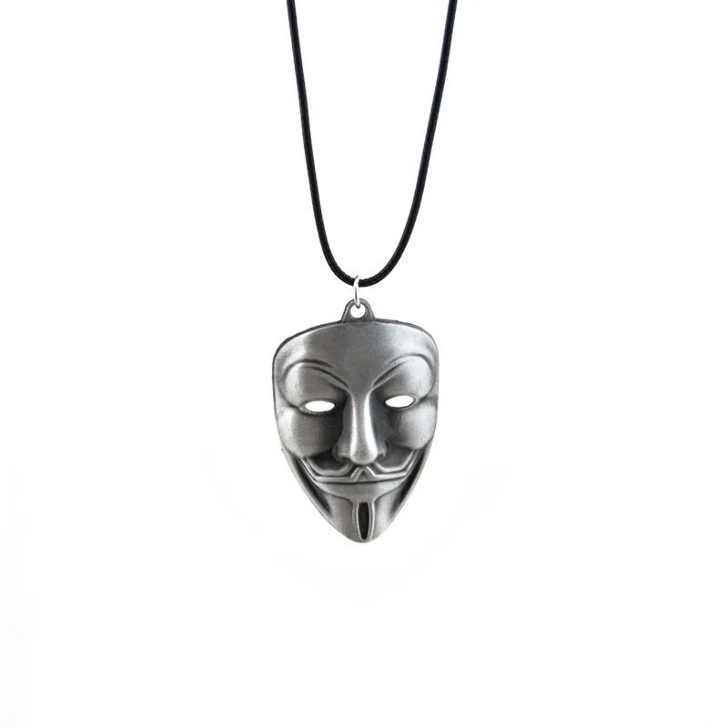 Original New Retro V for Vendetta Necklace Men Leather Chain Vintage Mask Pendant Necklace Women Jewelry Party Gift