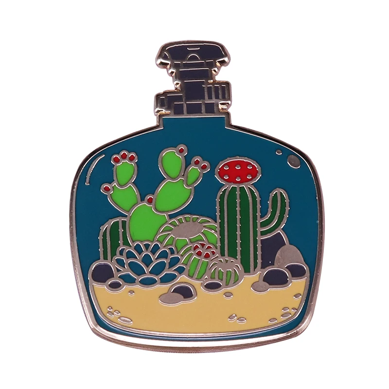 Beautiful cactus terrarium enamel pin succulent plant brooch  nature lovers gardener addition