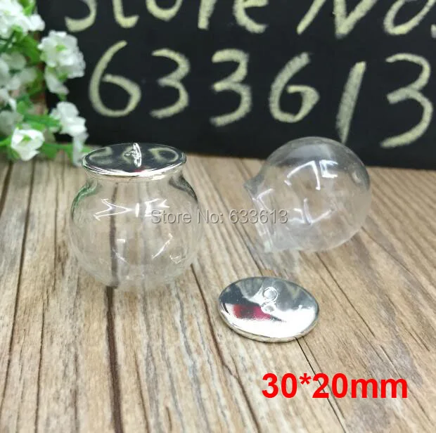 

Free shipping! 100sets/lot 30mm(20mm opening) glass bubble & silver color base with ring set DIY Glass bottle globe vial pendant