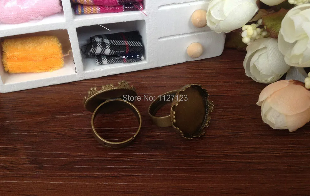 Free ship!!150piece 20mm Bronze Color Ring base with round crown edged cabochon mountings