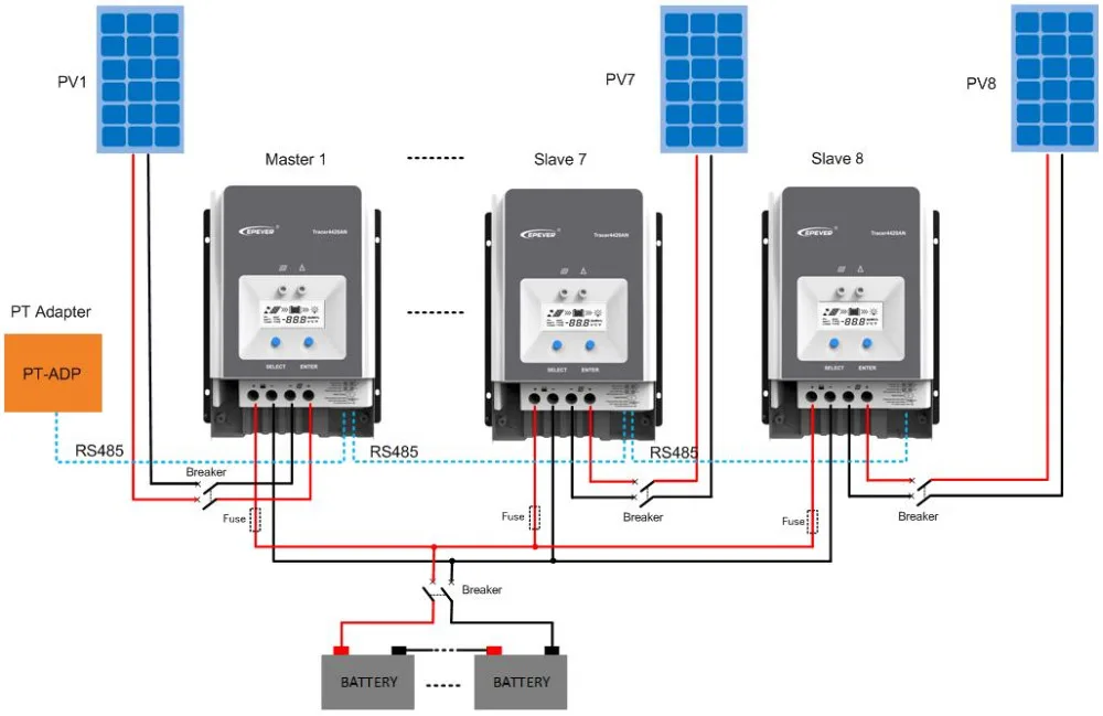 Imagem -04 - Epever-controlador de Carga Solar Mmpt Backlight de Lcd Automático Regulador de Tensão de Energia Solar 50a 60a 80a 100a 12v 24v 36v 48v Suporte Pra Medição Remota Mt50 por Wi-fi Eficiência Máxima