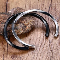 Black Silver Color Cuff Bangle for Man and Women Quality 316L Stainless Steel Punk Bangle Bracelet Titanium Jewelry