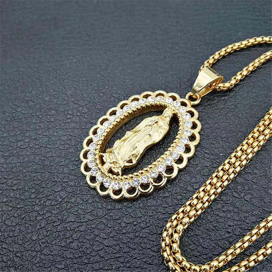 Stainless Steel Virgin Mary Gold Necklaces Pendants For Women 2020 Gold Color Madonna Necklace Religious Christian Jewelry