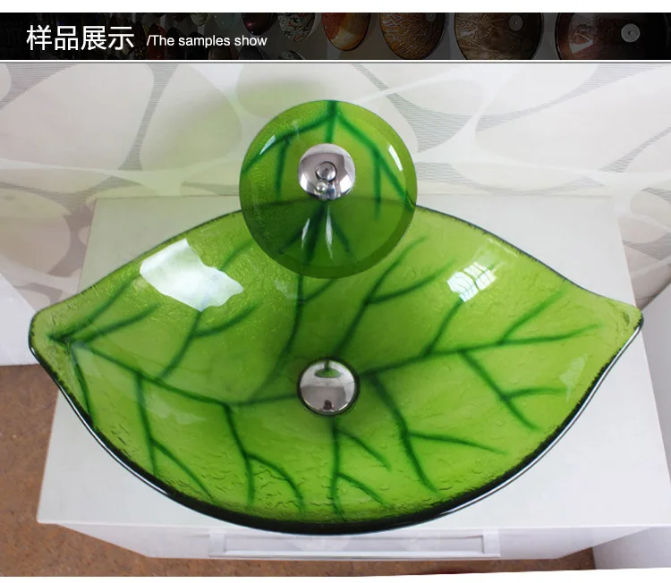 Green Leaf shape Europe style chinese washbasin hand made glass sinks