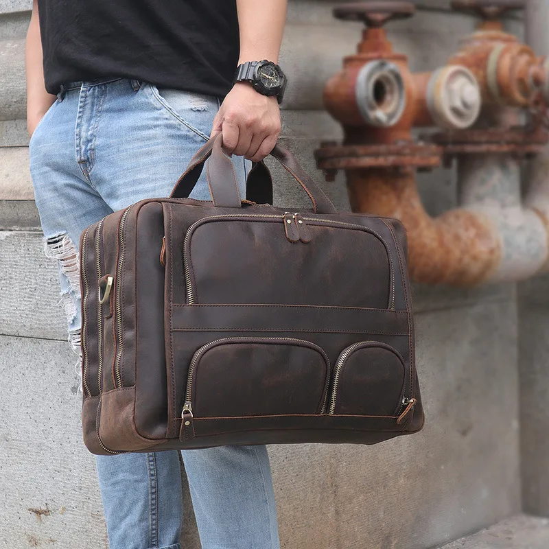 Multifunction Crazy horse Genuine Leather Men Briefcase 17\