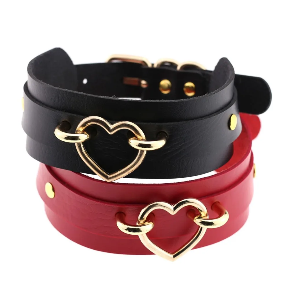 New Leather choker necklace gift for women Choker Heart Metal Laser Collar Chocker fashion jewelry