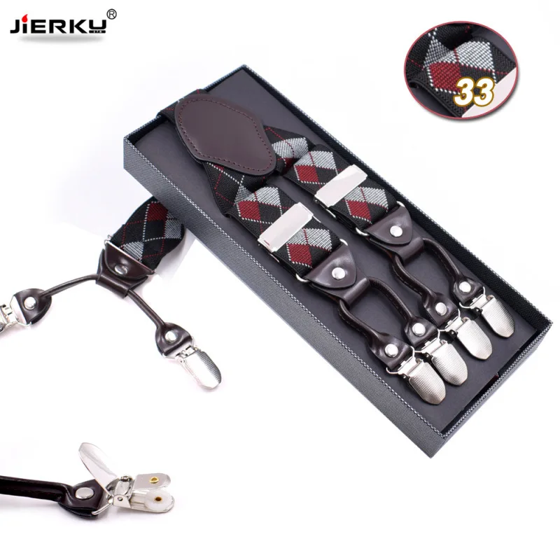 JIERKU Bretels Man Braces 6 Clips Suspensorio Mode Broek Riem Vader/Echtgenoot Gift 3.5*120 cm JK6C05