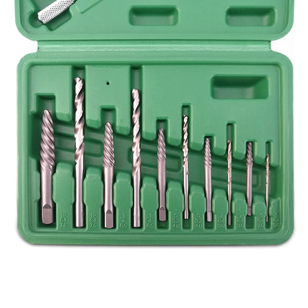 11 pçs kit de ferramentas extrator de parafuso 190mm brocas para desmontar remover parafusos danificados metal parafuso parafuso prisioneiro removedor kit ferramenta com caso