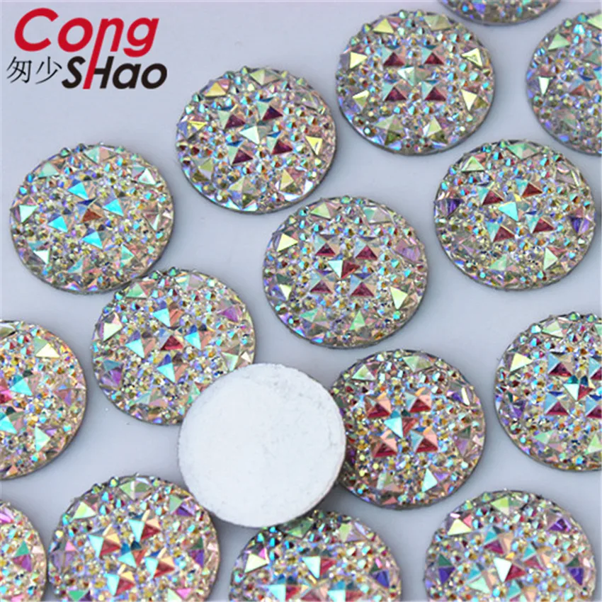 Cong Shao 50 Uds 20mm forma redonda AB diamantes de imitación de resina apliques de piedras y gemas de cristal parte posterior plana para manualidades de botones de disfraz ZZ754