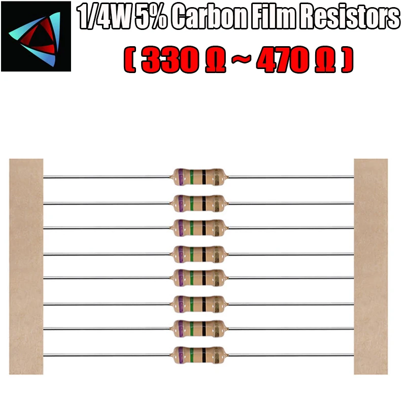 100pcs 1/4W 5% Carbon Film Resistor 330 360 390 430 470 ohm