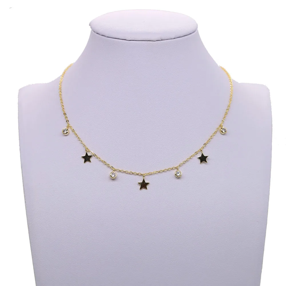 top quality AAA bezel cz zirconia drop shinny star dainty charm gold 3 colors fashion women 33+7cm necklace