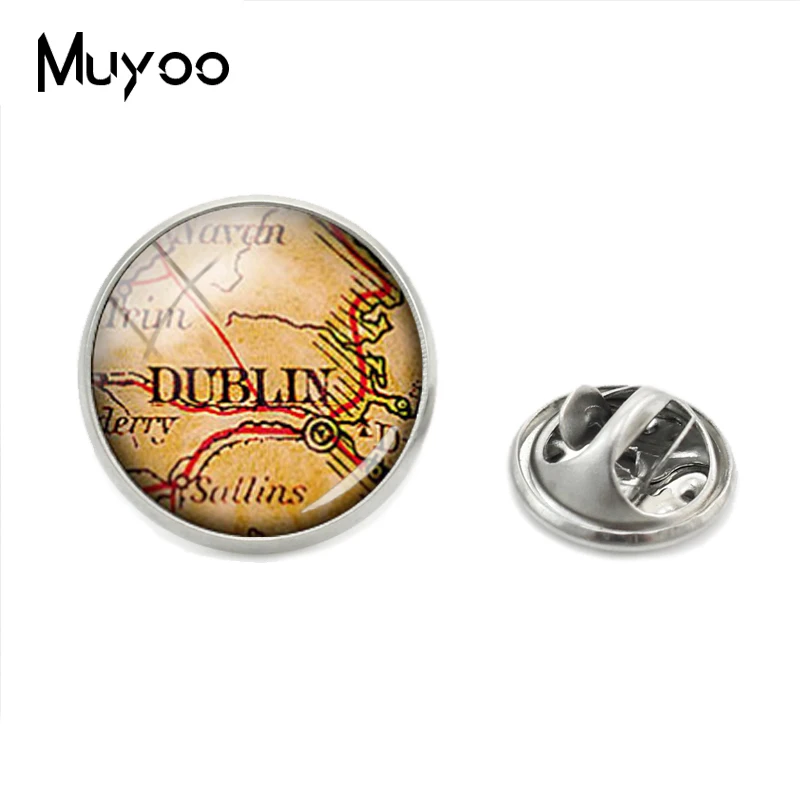 2019 New Vintage World City Maps Lapel Pins Paris London Maps Retro Style Glass Cabochon Jewelry Collar Pins for Men Gifts