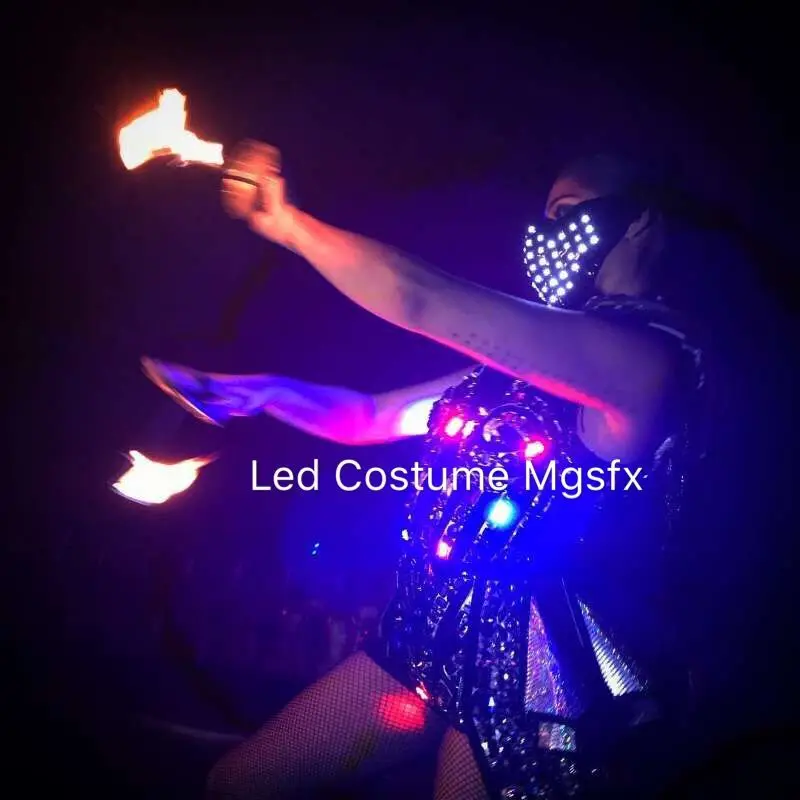 Sexy Women Laser LED Costumes Ladies Nightclub LED Suit / Girls Disco LED Light Dress