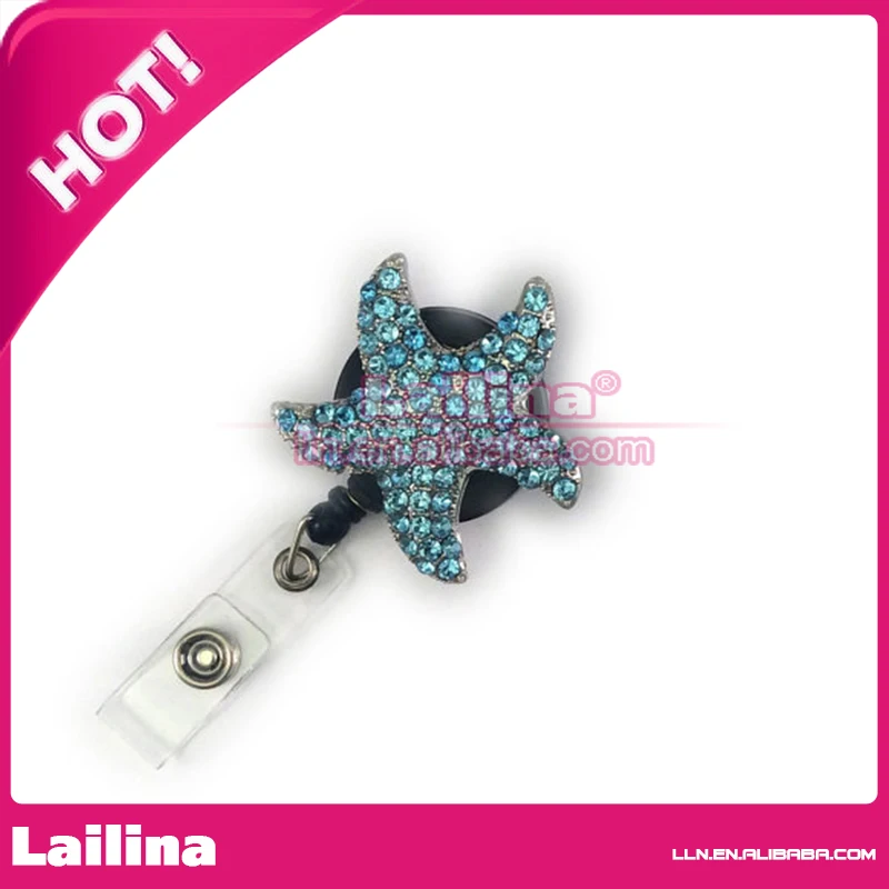 Luxury Blue Starfish Designer Badge Reel/Starfish Badge Holder/Crystal Nurse Badge Reel