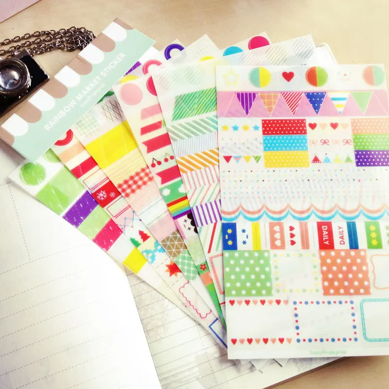 6 pcs/lot rainbow colored paper sticker diy planner decorative sticker scrapbooking diary kawaii stationery