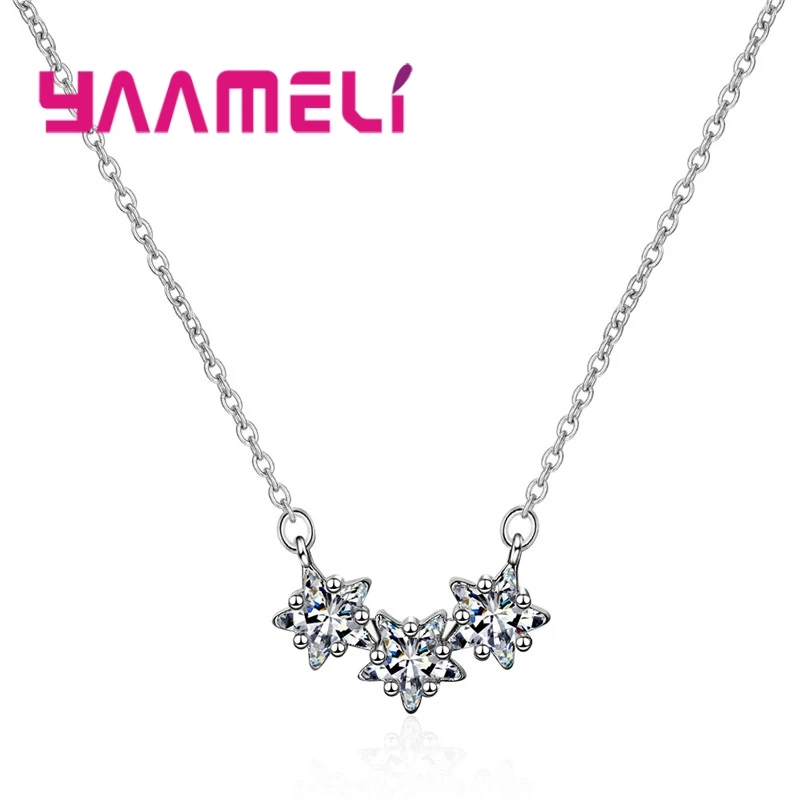 

Queen Temperament Geometric Shiny 3 PC Star Pendant 925 Sterling Silver Color Necklace Chain For Women Girl Appointment Proposal